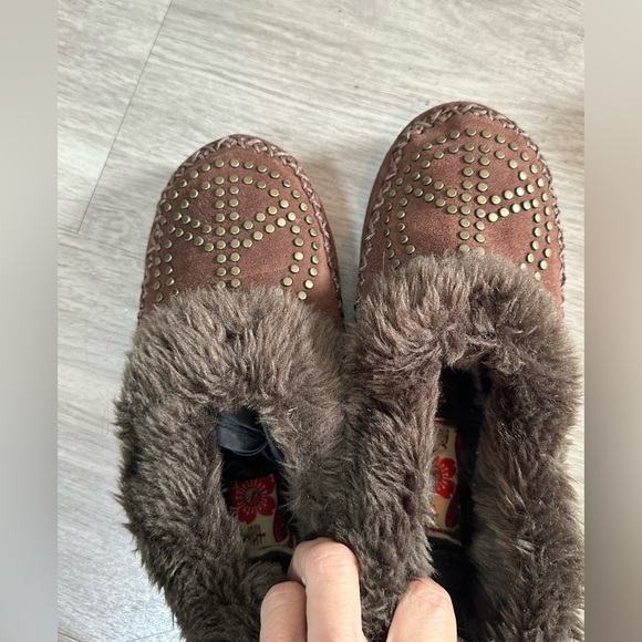 Lucky Brand Sabrina Moccasin Slippers shoes Size 6 Dark brown fur lined - Picture 6 of 6